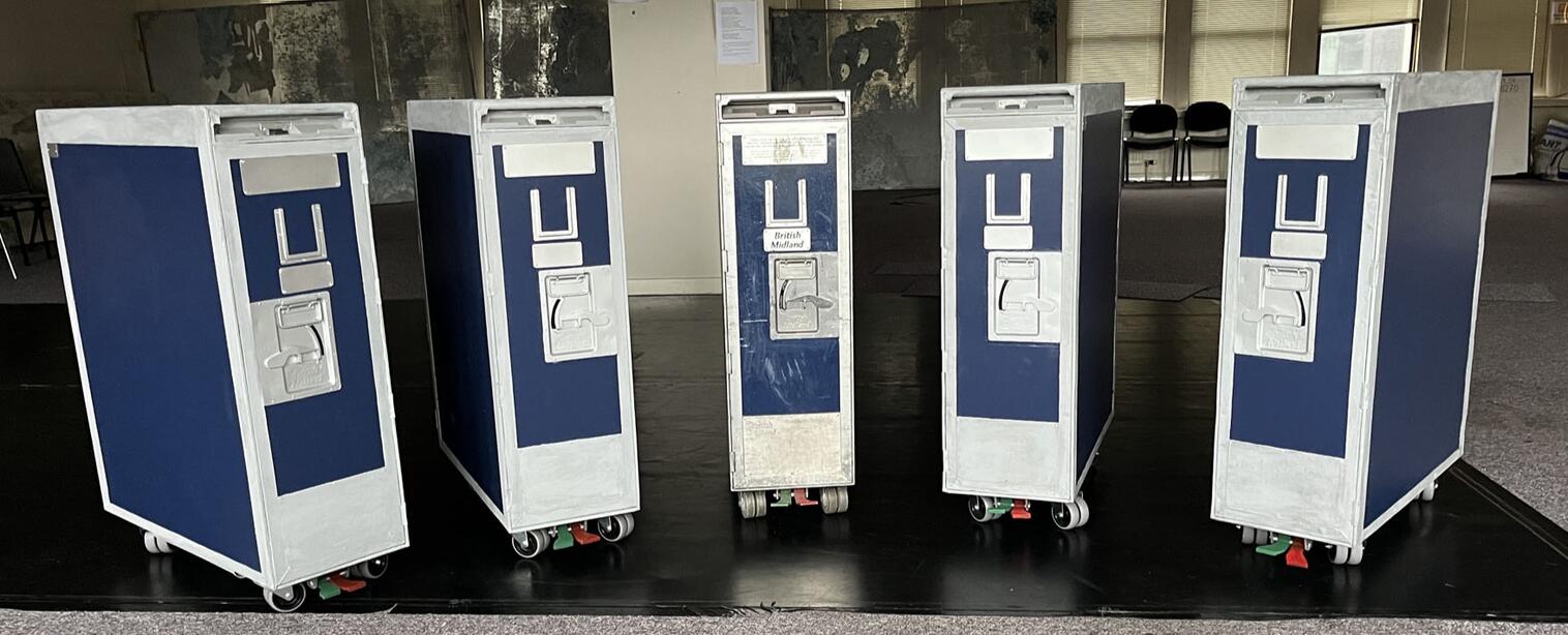 Lockerbie: The Search For Truth - fabricated stunt airplane food trolleys, wooden structure, poly foam and upholstery foam structures