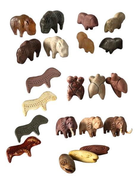 Out of Darkness - Neolithic stone toys, sculpted and cast in jesmonite and resin