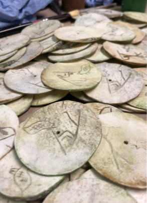 Out of Darkness - Bone disc thaumatropes, cast in resin. Duplicates used as crew gifts